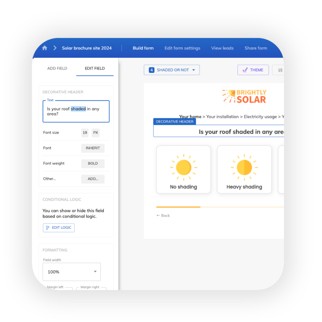 Solar lead generation form builder